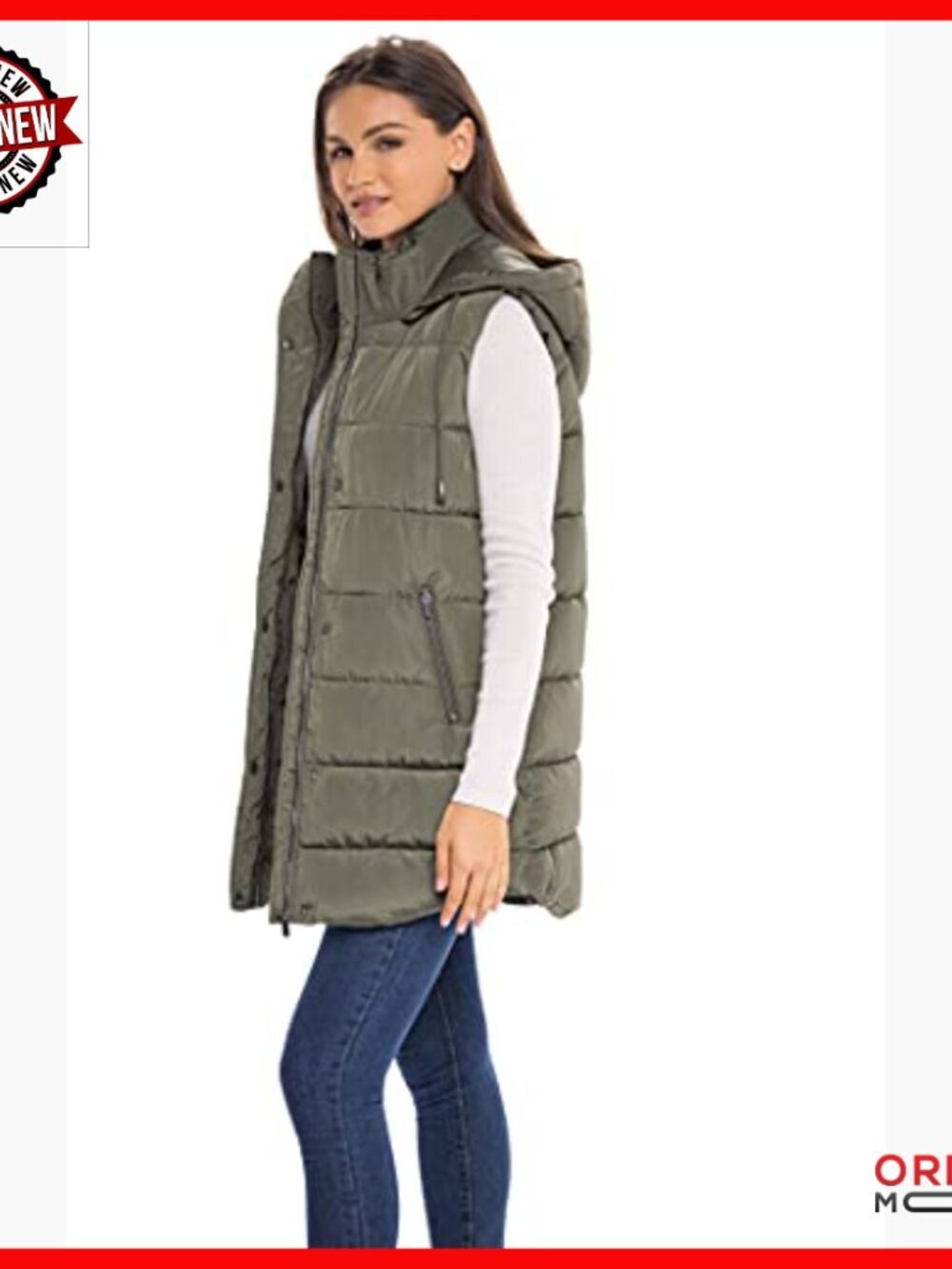 Long Puffer Vest Hooded Quilted Faux Down Filled Winter Outerwear - Picture 3 of 6